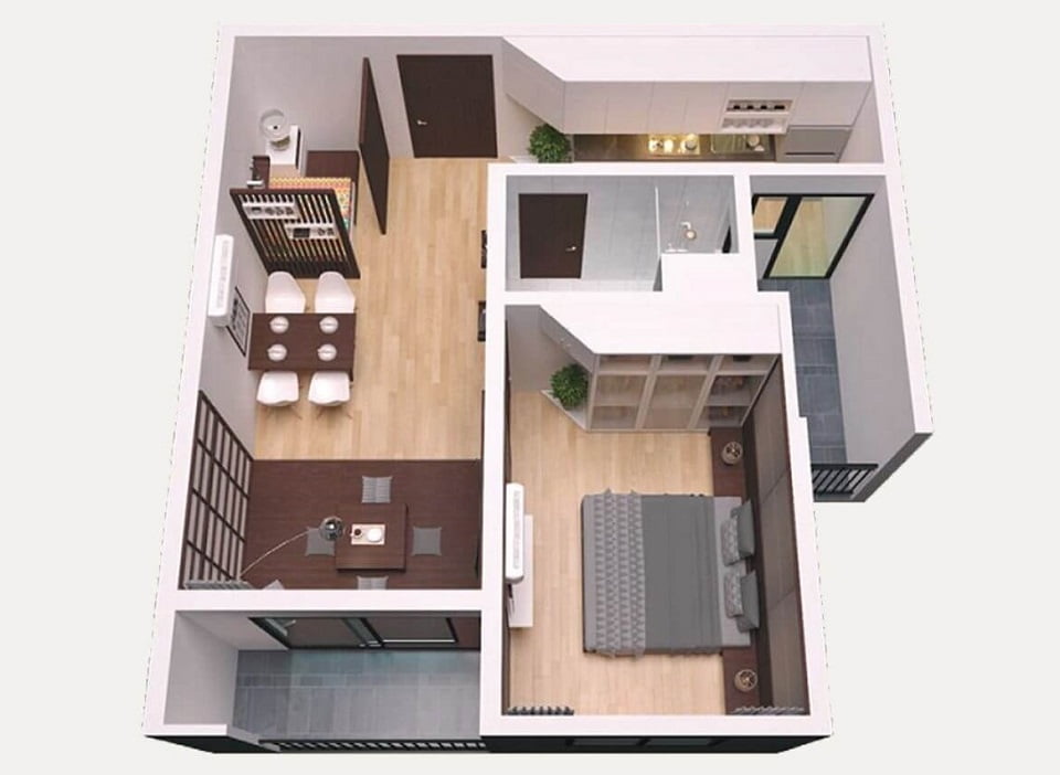 thiết kế căn hộ 1 phòng ngủ feliz homes