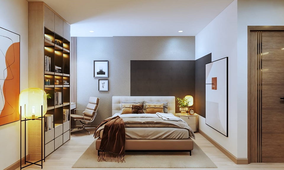phòng ngủ master căn hộ 2 phòng ngủ Feliz Homes Hoàng Mai