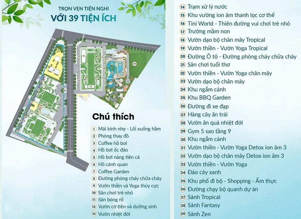 Hệ thống 39 tiện ích tại chung cư Feliz Homes Mặt bằng sắp xếp tiện ích feliz homes