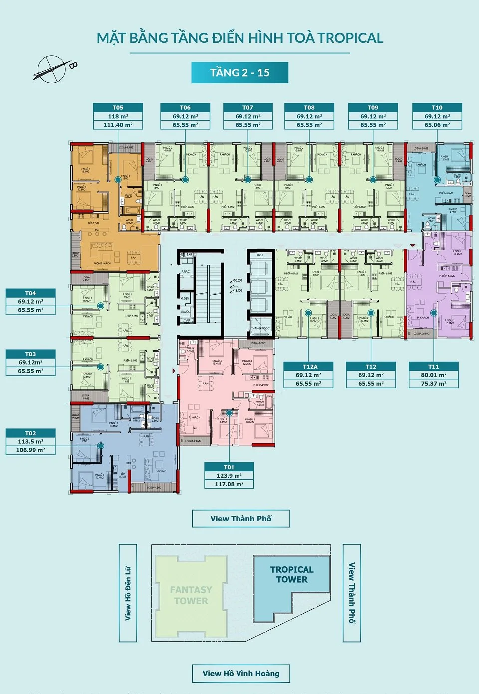 Mặt bằng tòa Tropical CT1B Mặt bằng tầng chung cư Feliz Homes