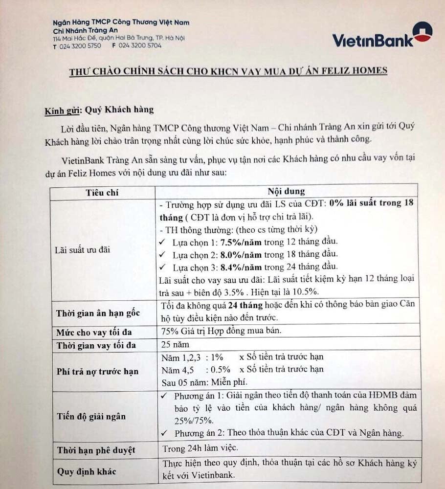 Hỗ trợ vay vốn mua chung cư Feliz Homes