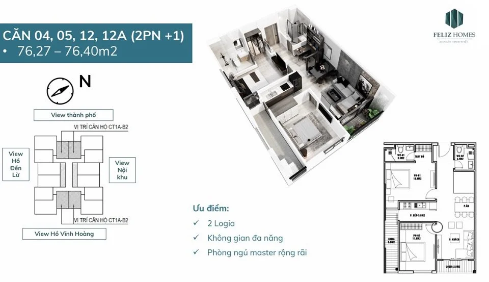 thiết kế căn 2 phòng ngủ tòa Fantasy Thiết kế căn hộ 2 phòng ngủ tòa CT1A Fantasy