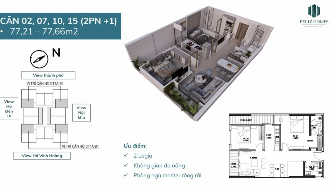 thiết kế căn hộ 2 phòng ngủ feliz home Thiết kế căn hộ 2 phòng ngủ toa feliz home