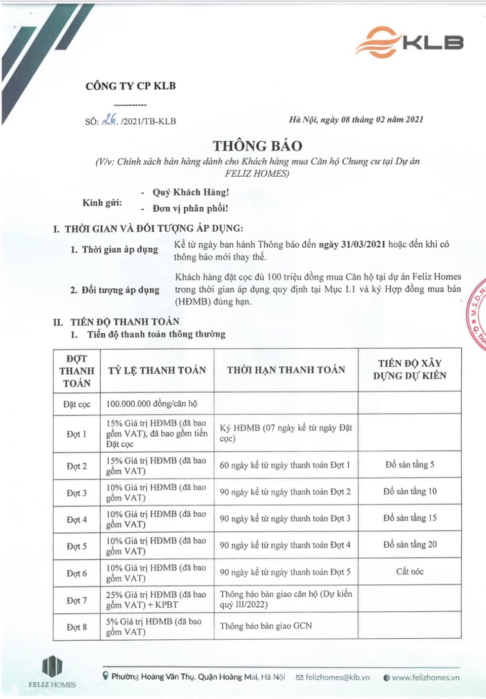 chính sách bán hàng tháng 3/2021 felizhomes
