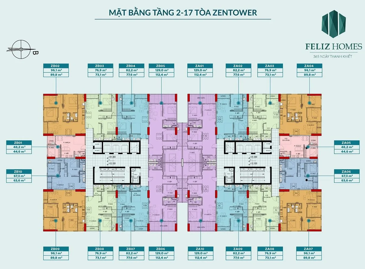 Mặt bằng tòa Zen Tower Mặt bằng tòa Zen Tower Feliz Home
