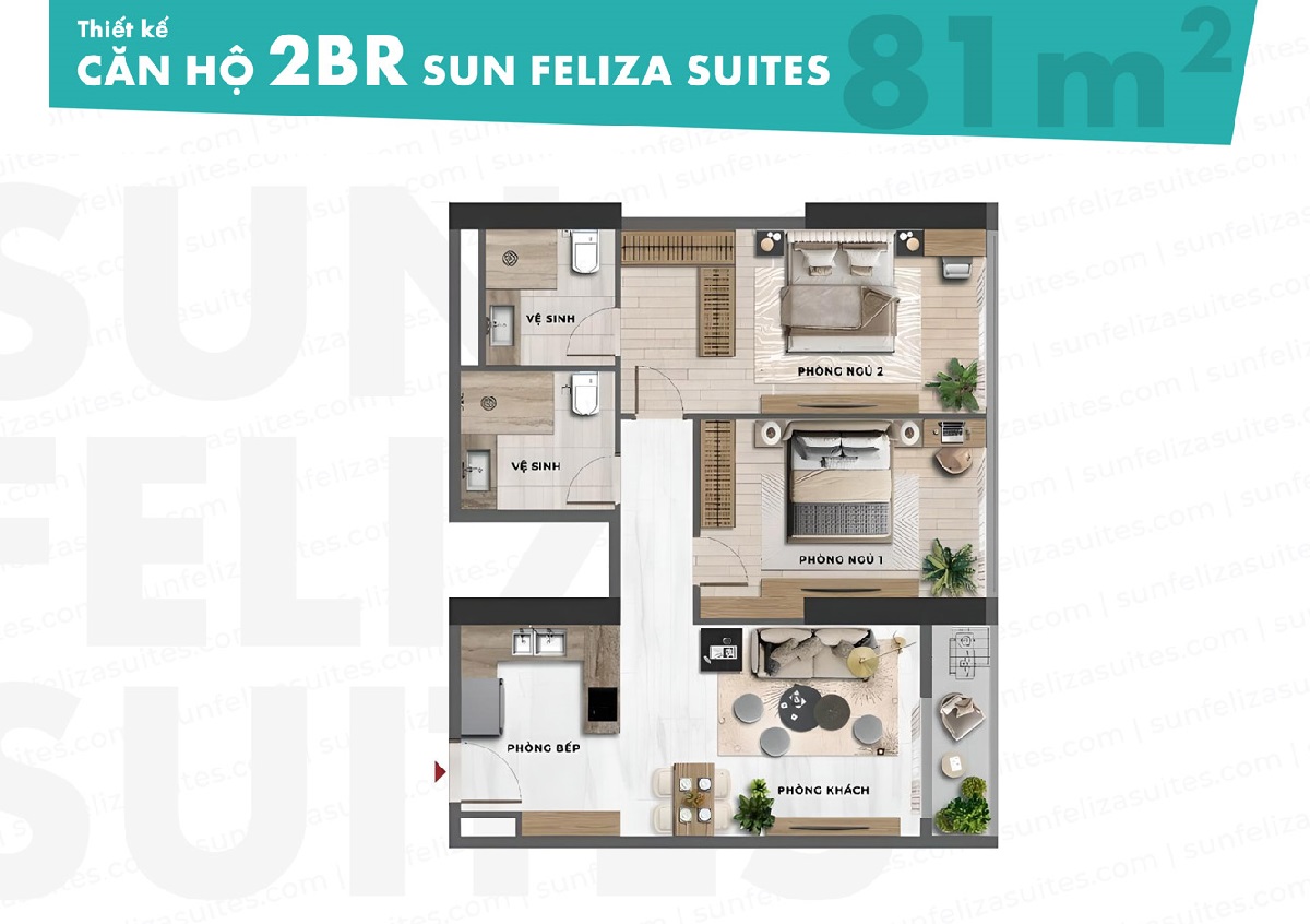 thiết kế căn hộ Sun Feliza Suites